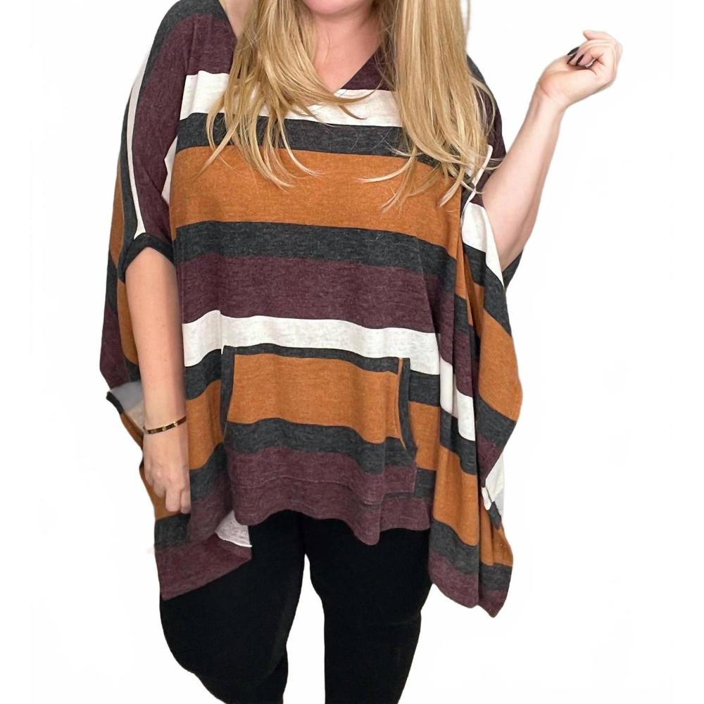 NEW ODDI fall hayride striped poncho in multi color - Picture 5 of 5